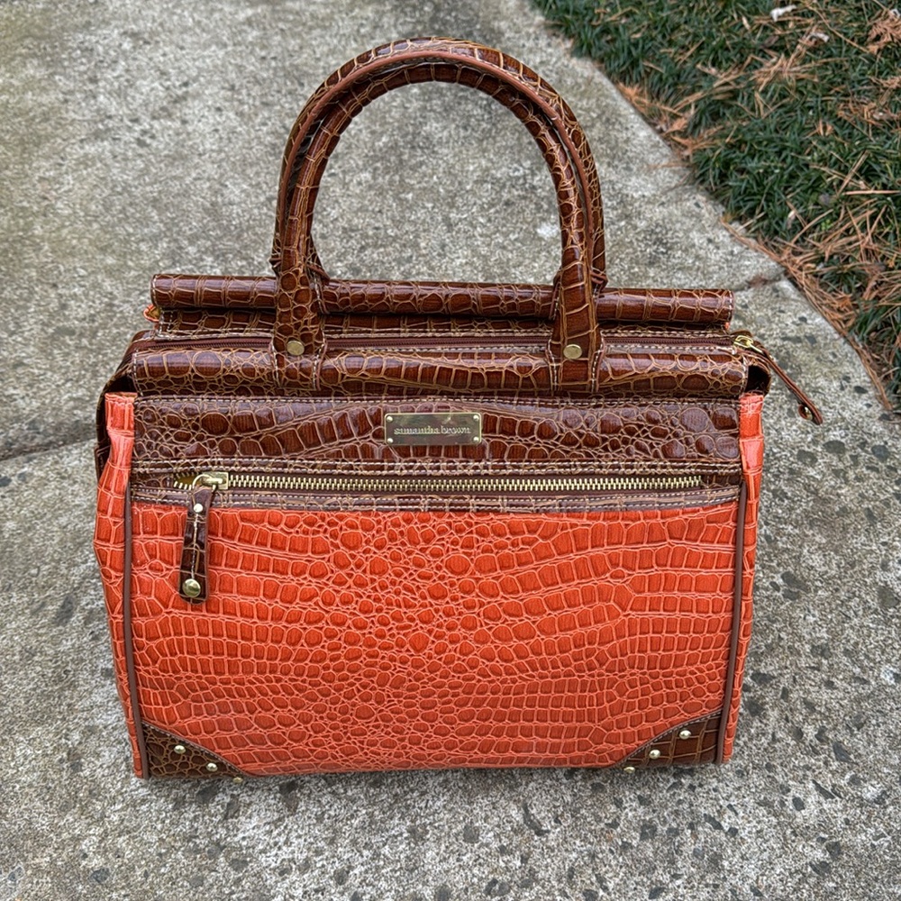 Samantha Brown hand /shoulder Travel Bag happy orange brown embossed croc - Picture 3 of 9